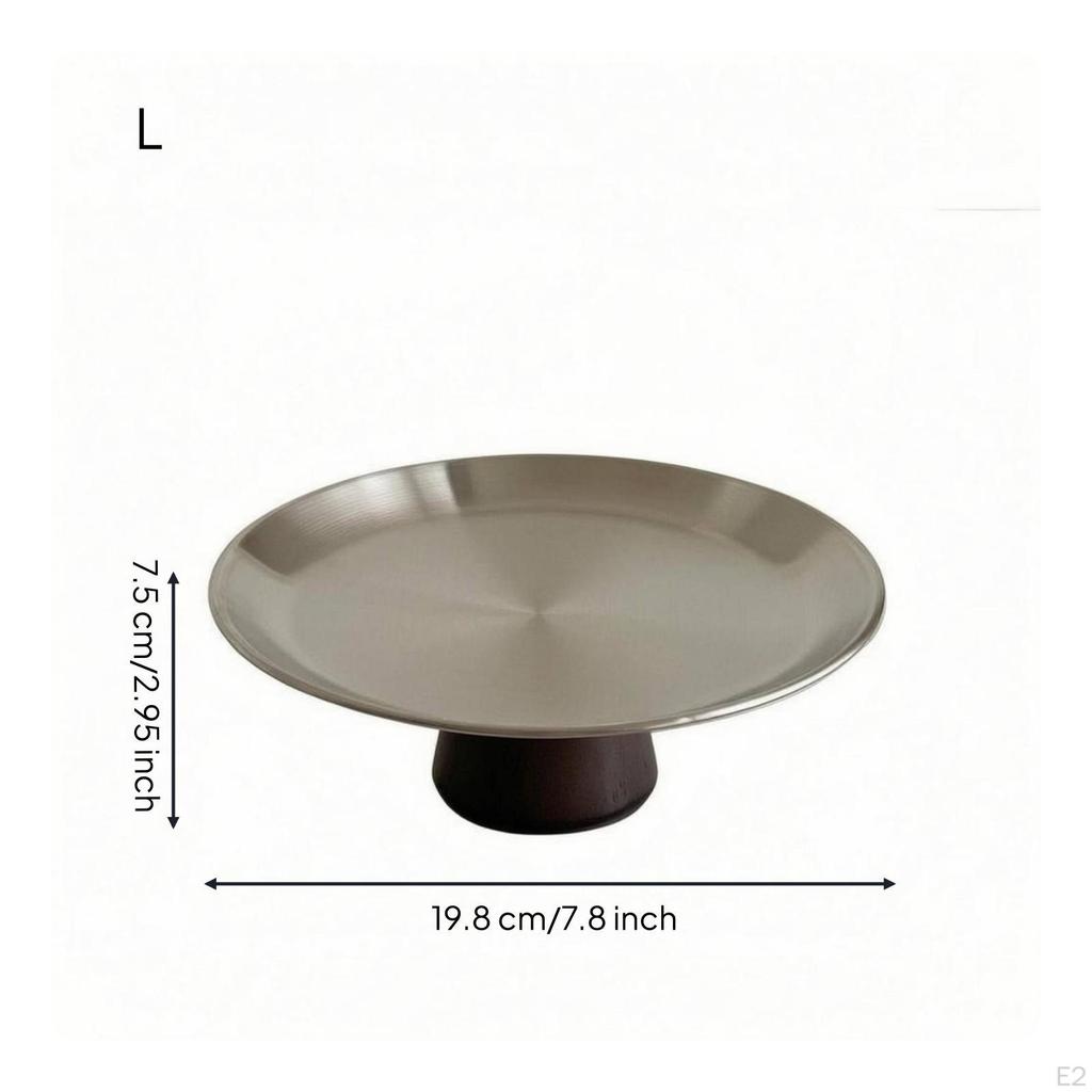Pedestal Tray Acacia Wood Round Stainless Steel Display Storage Raised Rim Elevated Stand S