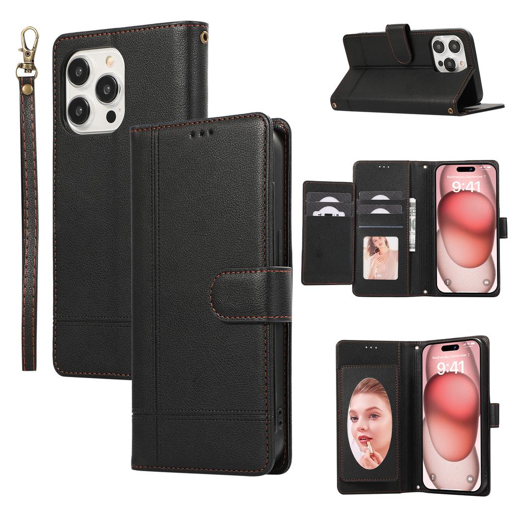 Samsung S24U Mirror for Foreign Trade, Multi-card Insert Card, Flip Cover Leather Case, iPhone15 Oblique Span Lanyard, Mobile Phone Case.