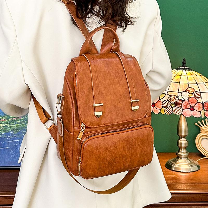New backpack women s fashion PU soft leather texture British college style school bag retro casual backpack светло-коричневого