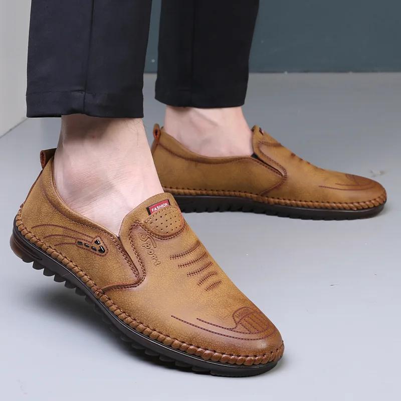 Fashion New Men's Casual Shoes Hollow Breathable Loafers Slip-on Sandals for Men PU Leather Breathable Shoes White Male Work Shoes