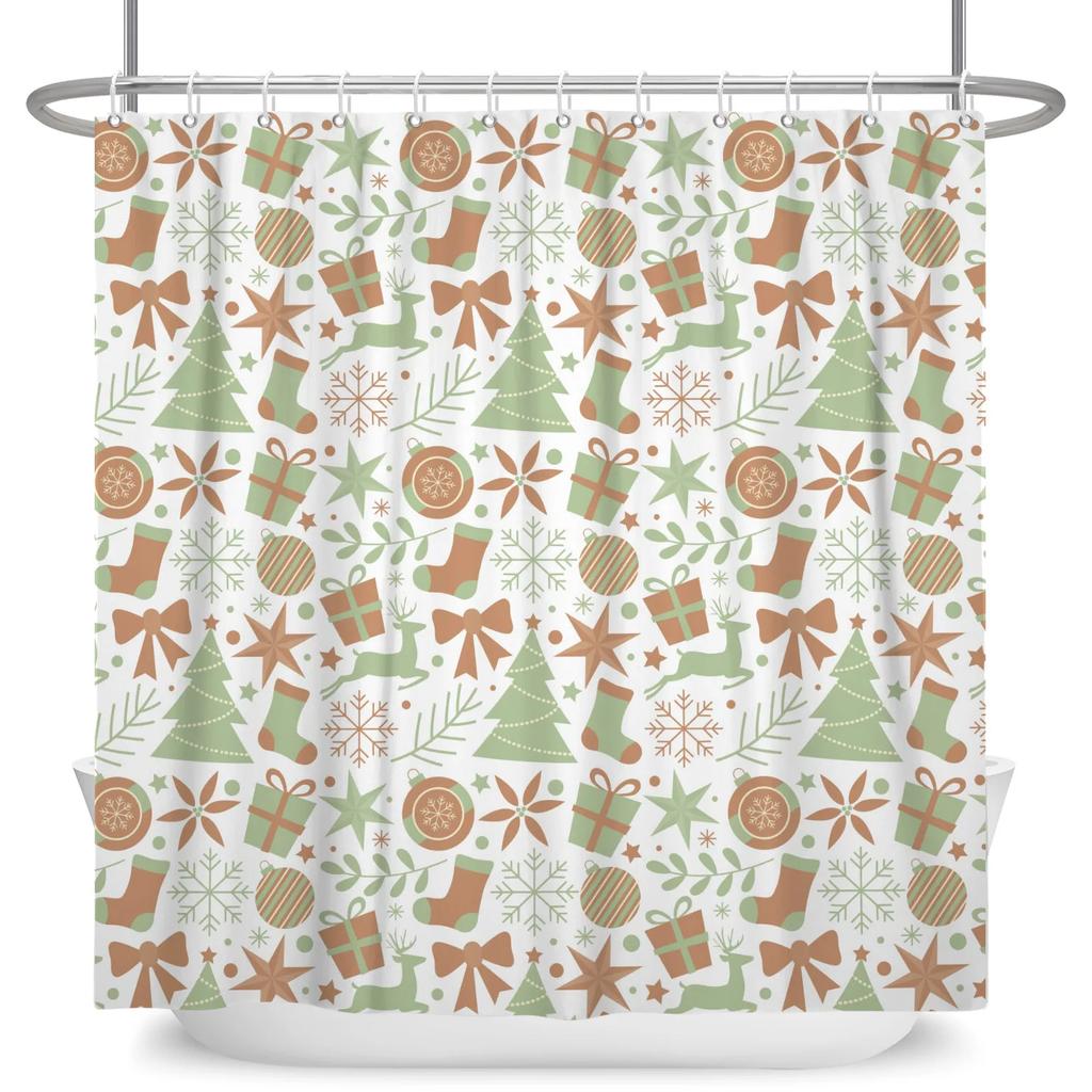 Merry Christmas Shower Curtain Winter Snow Santa Claus Christmas Trees Decor Bath Curtains Waterproof Bathtub Screen