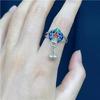 S925 Sterling Silver Cloisonné Enamel Blue Women's Ethnic Tassel Ring