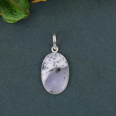 Oval Cabochon Dendrite Agate Pendant Solid 925 Sterling Silver Gemstone Pendant Without Chain Jewelry For Women or Girls - 2.34 Gms