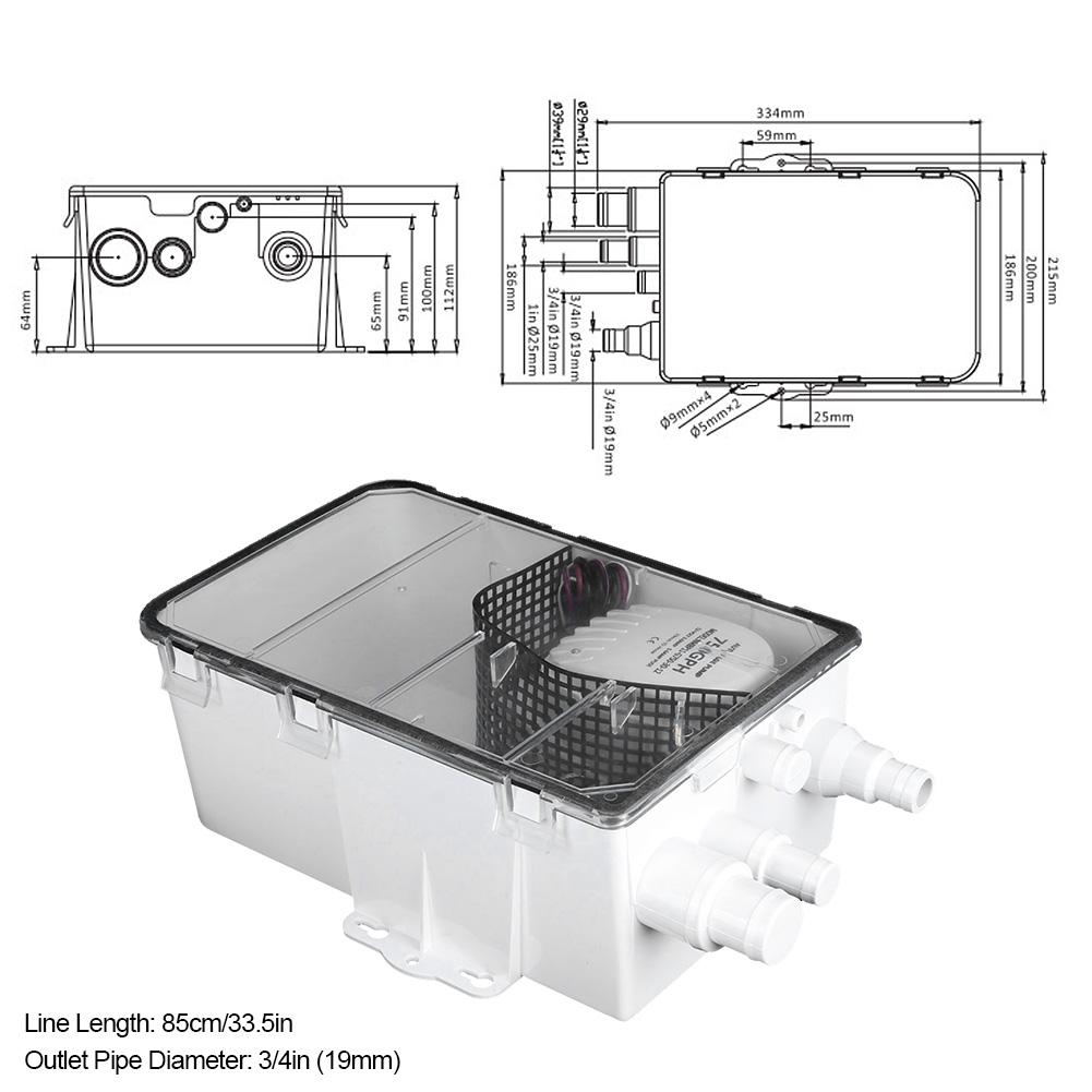 750GPH Shower Sump Marine Shower Pump Shower Sump Pump System Boat RV Bilge 12V 750GPH Marine Multi Port Drain Box Shower Sump