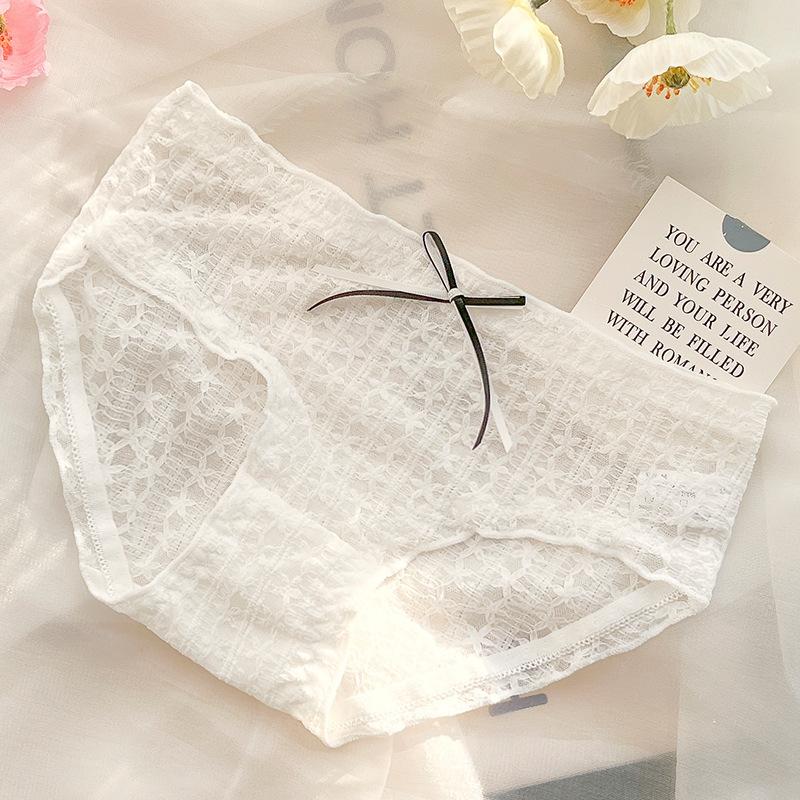 Vielseitige Schleifenspitzen-Unterwäsche für Mädchen Transparent Ausgehöhlt Sexy Slips Baumwollzwickel Dreieckige Slips