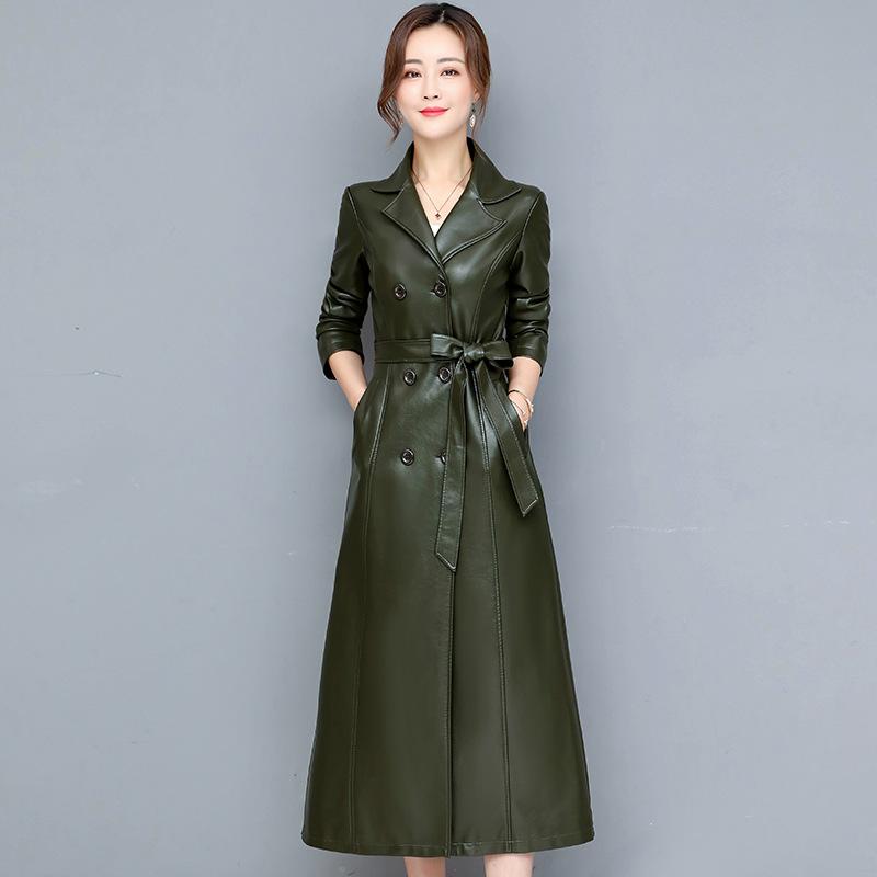 

Кожаная женская ветровка средней длины выше колена из искусственной кожи, осенне-зимнее пальто, пальто больших размеров 7XL