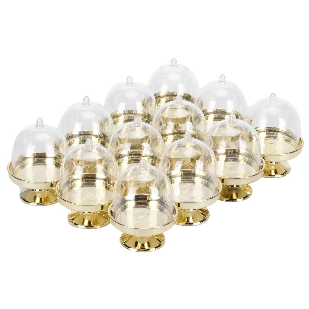 12er Set Mini Süßigkeitenbox Kuchenständer Cupcake Süßigkeiten Präsentationsplatte mit Deckel PartyzubehörBoden Gold
