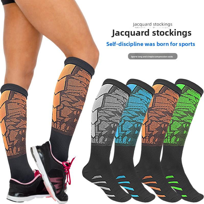 

Sports Long Tube Pressure Socks Striped Contrasting Color Breathable Skin-friendly Elastic Fit Running Cycling Leggings Socks S/M