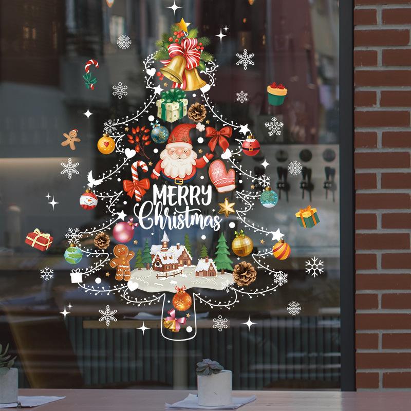 Colorful Christmas Tree & Snowflake Window Wall Stickers - Static Cling Decals with Candy Cookie Designs