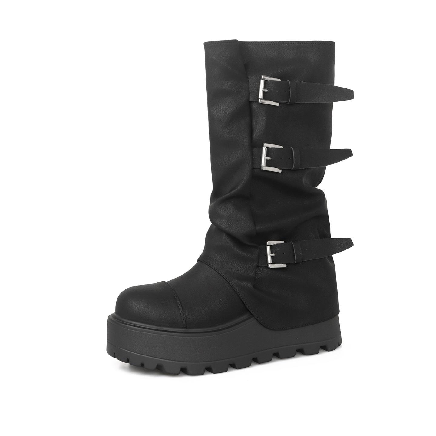 

Маленький рост увеличение толстая подошва полусапоги осень и зима западный ковбойский на куче пустоши ветер рыцарские сапоги труба для брюк женские сапоги 40 чёрный