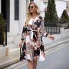 Autumn/winter Women's Printed Waist Waist Sexy Mid-skirt Dress