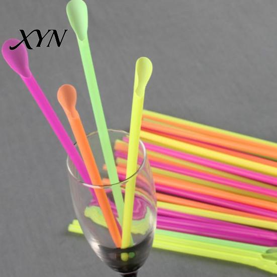 Fluorescent Color Straws 50/100Pcs Spoon Straw for Smoothie, 2 in 1 Disposable Eco-friendly Plastic with Spoon, Slush Milkshake Bubble Tea Convenient