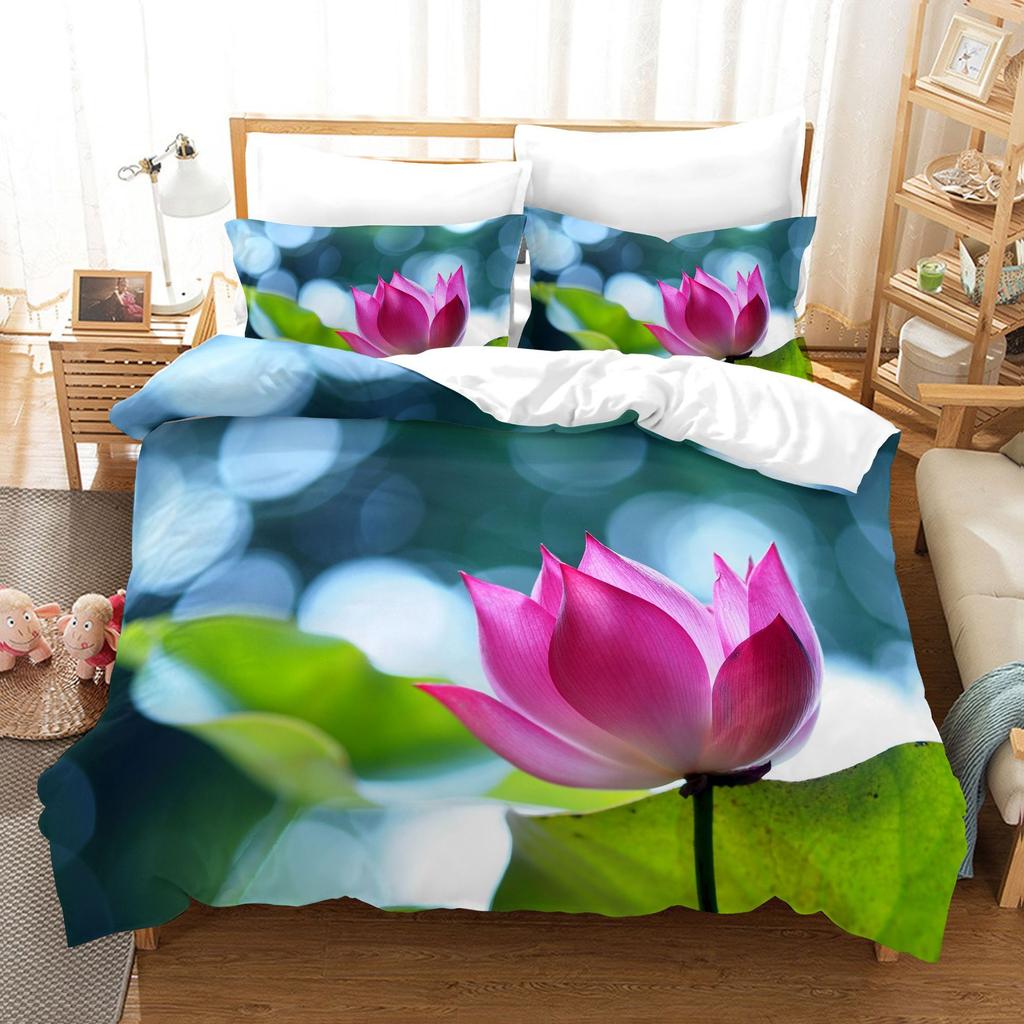 3pcs Bedding Set Beautiful Flowers Print Duvet Cover Set Single Double King Size Bed Set for Adult Home Bedroom with Pillow Case