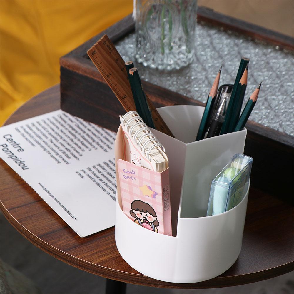 Storage Box 360° Rotating Pen Holder 3-Grid Pen Pencil Organizer Makeup Brush Holder  School Office