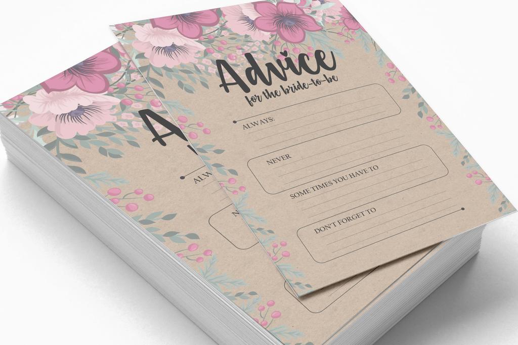 Inkdotpot Rustic Kraft FloralA  Advice And Wishes Set Of 50 Bridal Shower Advice Game
