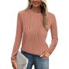 Women's Fashion Round Neck Long Sleeve T-Shirt Solid Color Textured Bottom Top