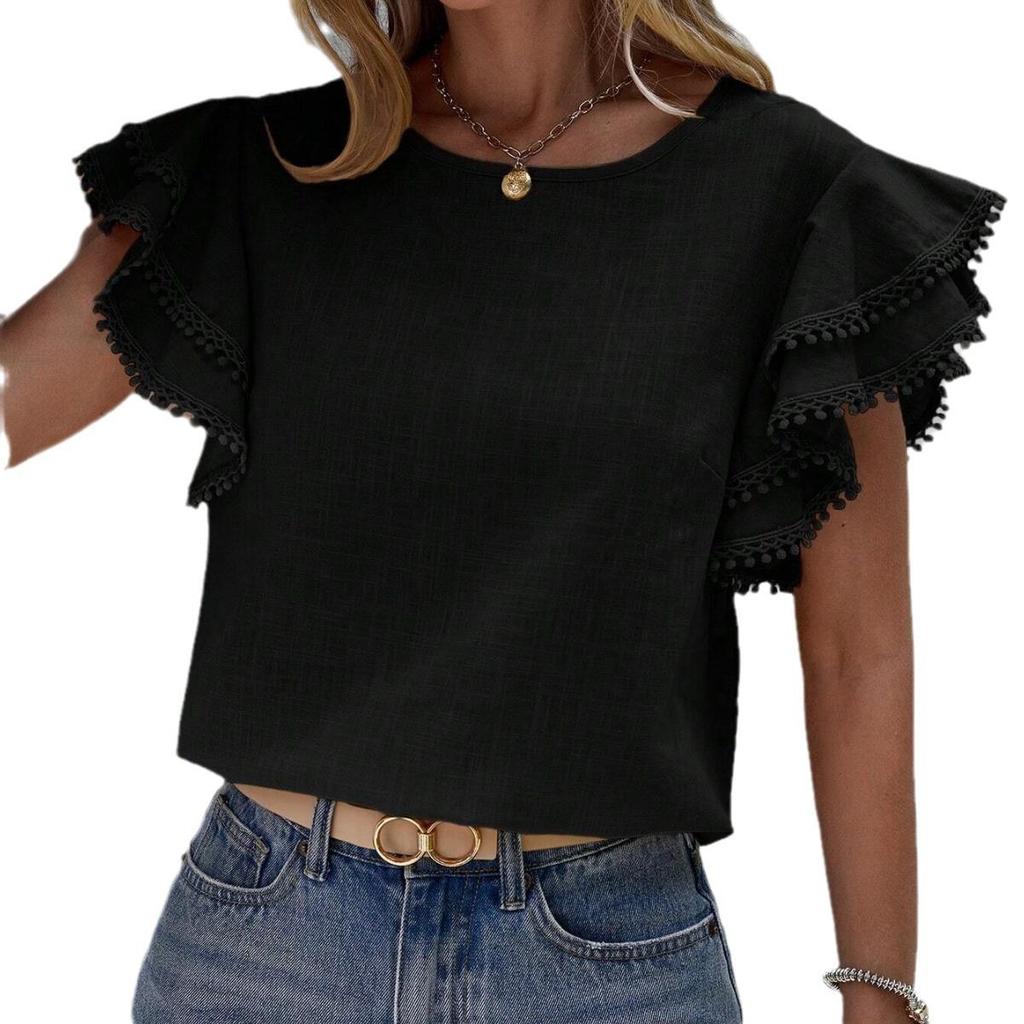 Women's Casual Summer Ruffle Batwing Sleeve Top
