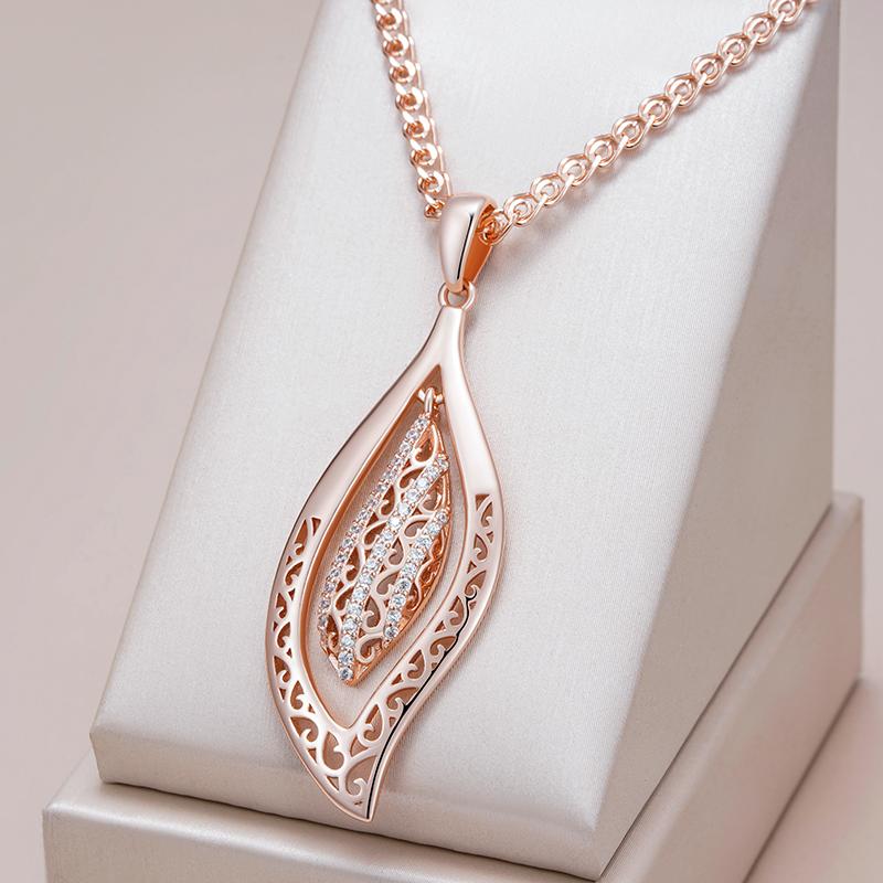Kienl Rose Gold Color Long Pendant Necklace For Women Crystal Flower Natural Zircon Accessories Daily Vintage Jewelry