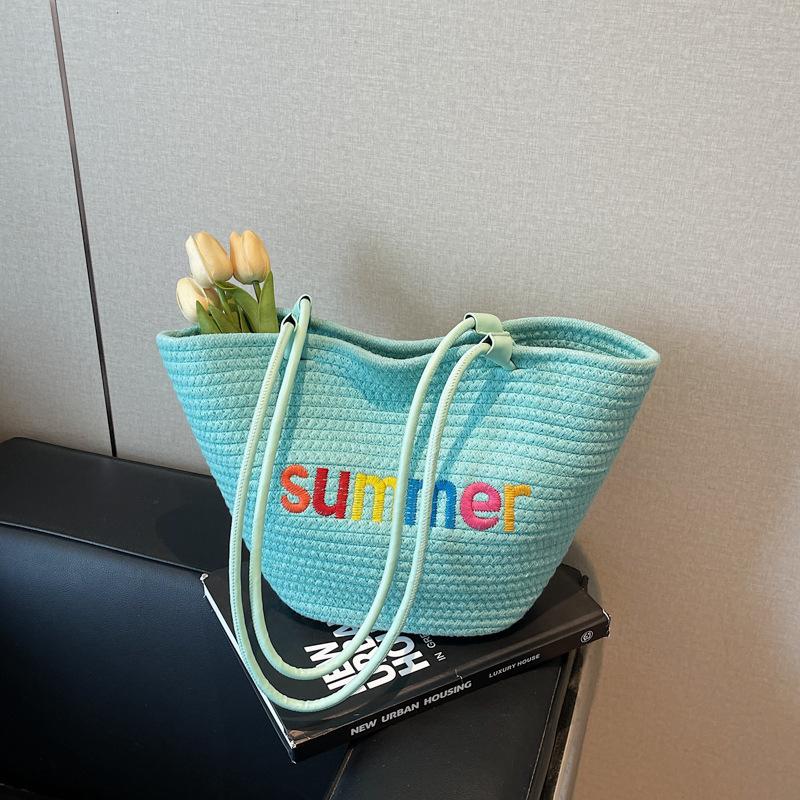 

Овощная корзина сумка через плечо весна и лето новая плетеная сумка из веревки женская большая вместительная легкая сумка-тоут модная большая сумка зелёный