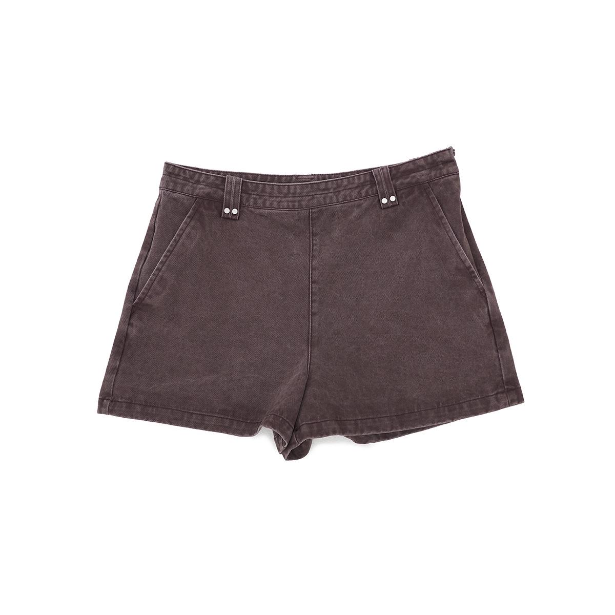 Dai He Spring Casual High-Waisted Pure Cotton Shorts - Solid Color, Versatile & Washed Medium