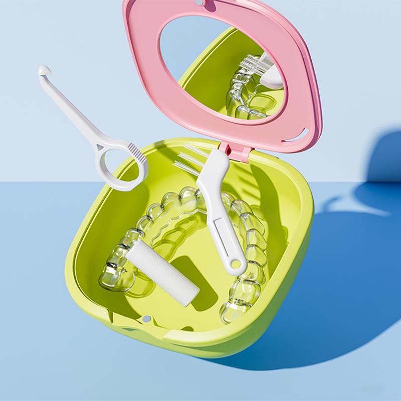 Retainer Case With Built-in Mirror Portable Denture Storage Box For Invisalign Aligners Braces Mouth Guard