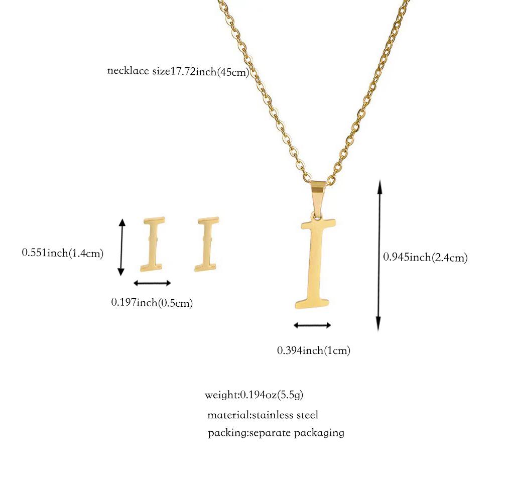 Titanium Steel Jewelry Set: Non-Fading English Letter Necklace & Earrings