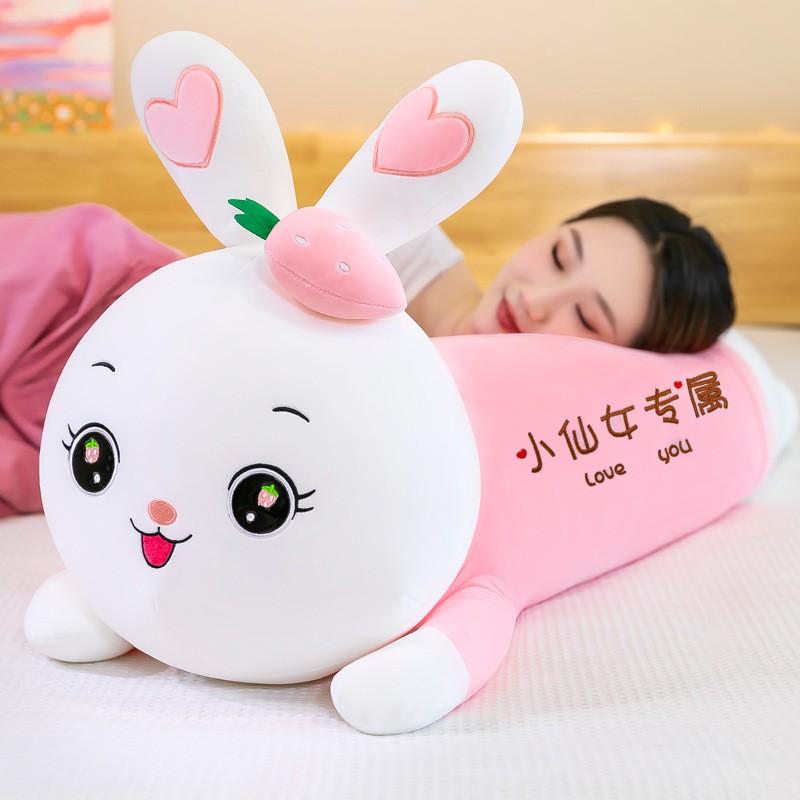 Strawberry Plush Rabbit Toy Long Body Stuffed Animal Girls Sleep Pillow Birthday Gift Soft Cuddly Companion