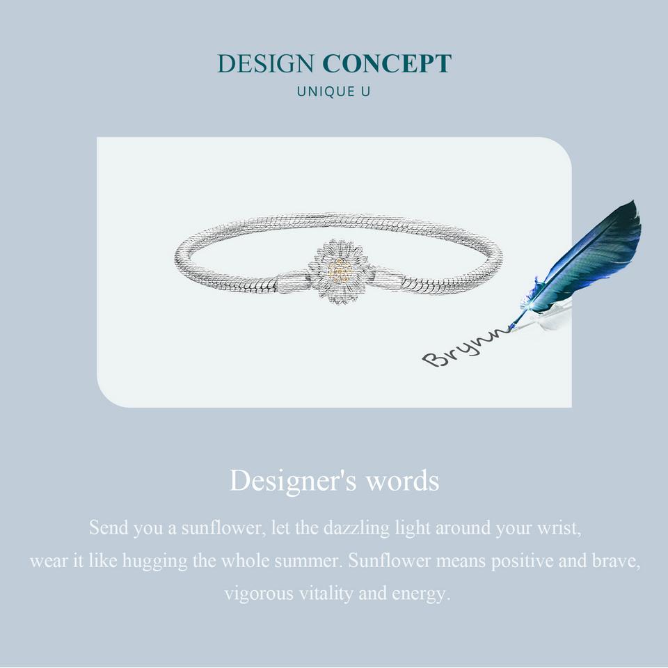 BAMOER 925 Sterling Silber Sonnenblume Basic Armband Schlangenkette Armband für Frauen Charms DIY Feinschmuck