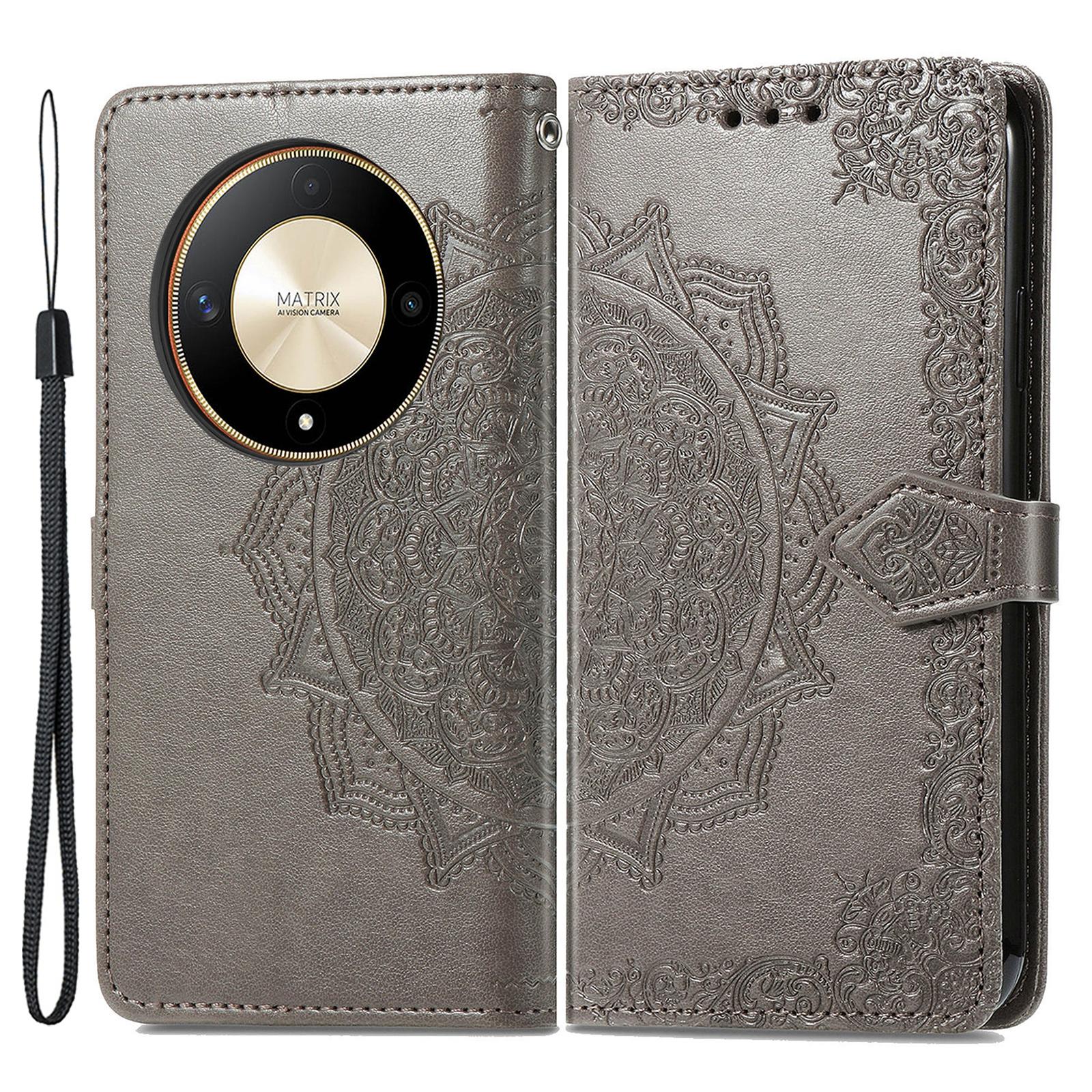 

For Honor X9b 5G/Magic6 Lite 5G/X50 5G Case Mandala Flower Wallet Leather Phone Cover Grey