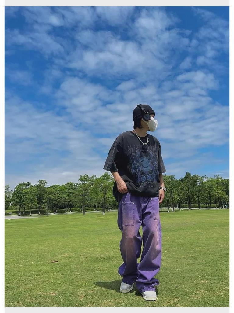 2023 Men's Retro Purple Wide-Leg Jeans - American Hip Hop Street Fashion