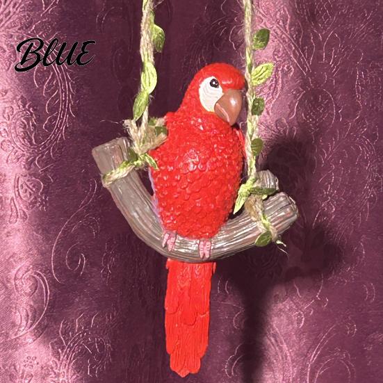 Resin Bird Hanging Decor Parrot on Swing Statue Tropical Sculpture Colorful Ornament for Realistic Pendant Trees Garden Tree Patio Balcony