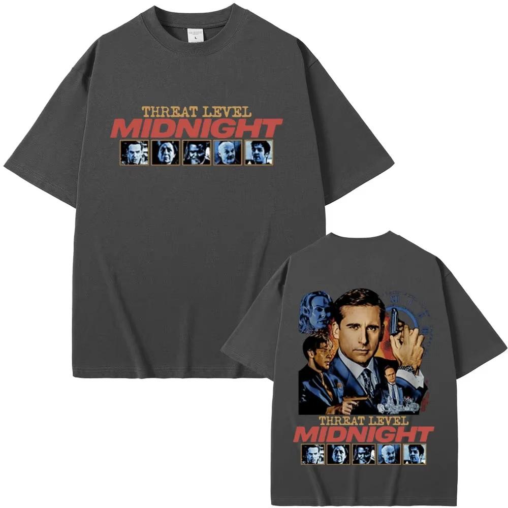 Threat Level Midnight Michael Scott Homage Graphic Print T-shirt Tv Series The Office Dwight Schrute Jim Halpert Men Women Loose Casual Oversized Top
