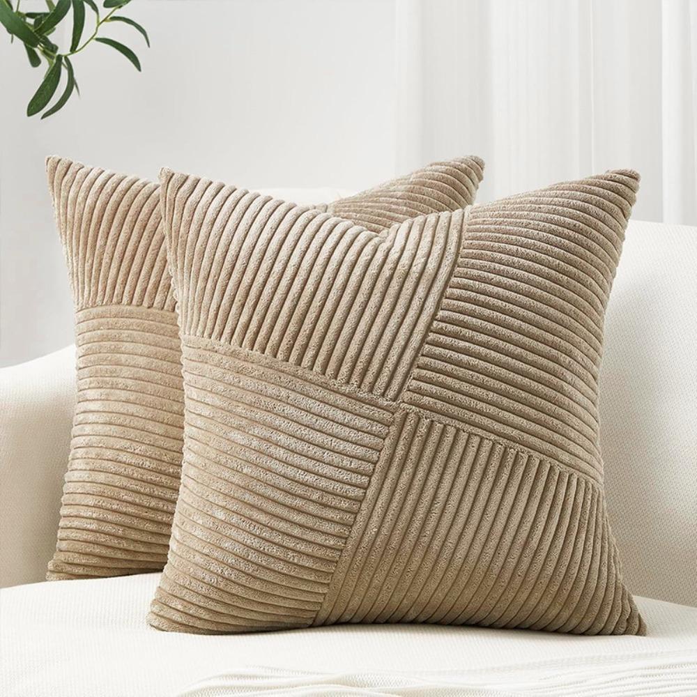 2 Pieces Windmill Design Splicing Cross Throw Pillow Cover Solid Color Corduroy Patchwork Cushion Cover Skin-friendly