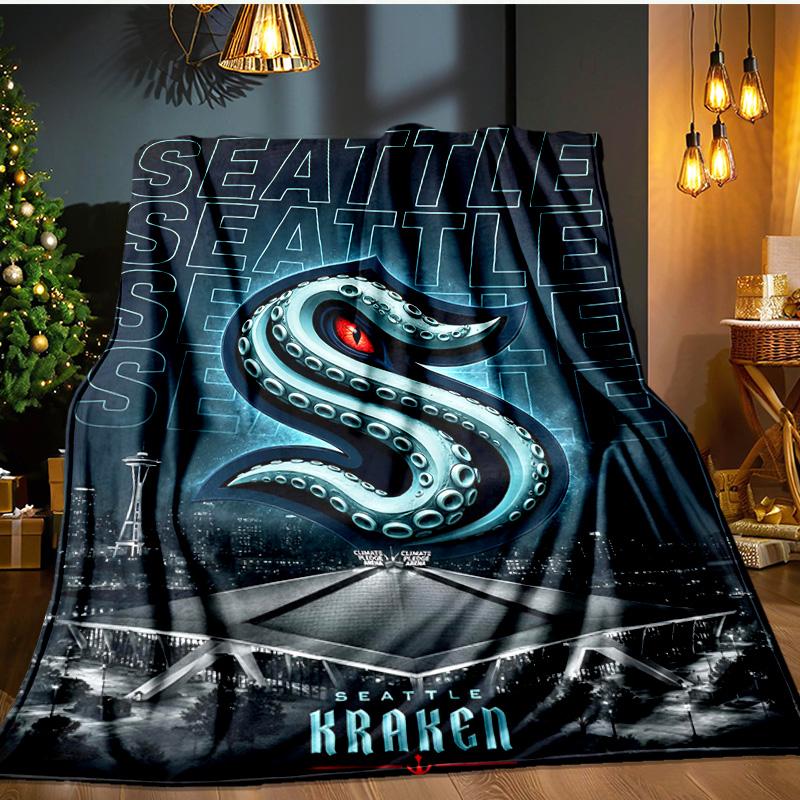 Seattle Kraken Logo Blanket Flannel Throw for Sofa, Indoor, Camping, Living Room, Office, Chair, And Bed Soft Birthday Gift