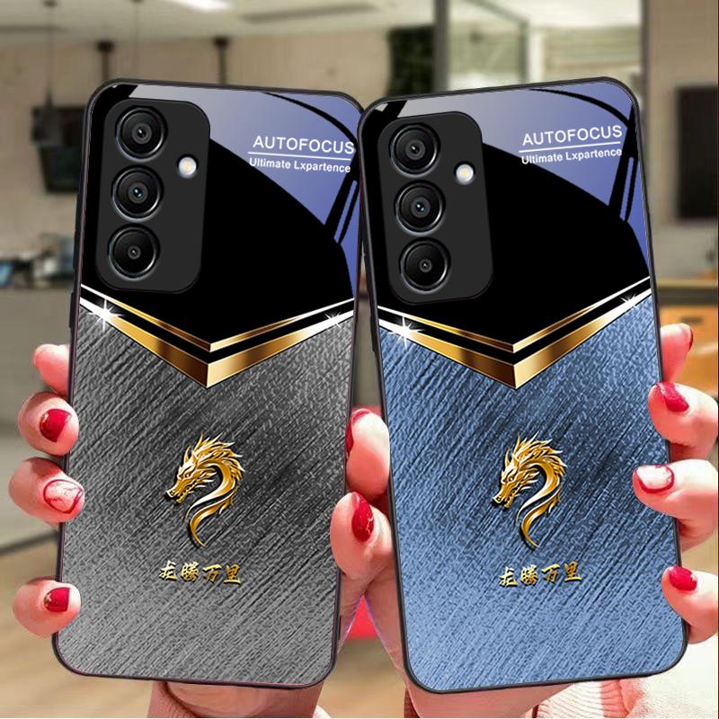 Liuli Black Dragon For Samsung Galaxy A15 5G 54 4G 51 50 24 35 90 71 12 51 53 52S 80 22 34 Black Tempered Glass Phone Case
