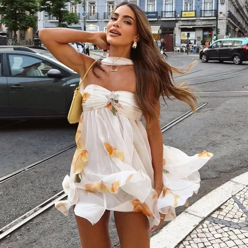 European and American style summer new women s clothing sexy neck halter irregular skirt short dress women XS