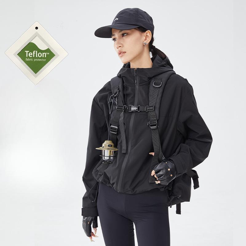 Teflon Three-proof Jacket Women's Outdoor Short Jacket Waterproof Breathable Cycling Hiking Mountaineering Jacket Loose Jacket