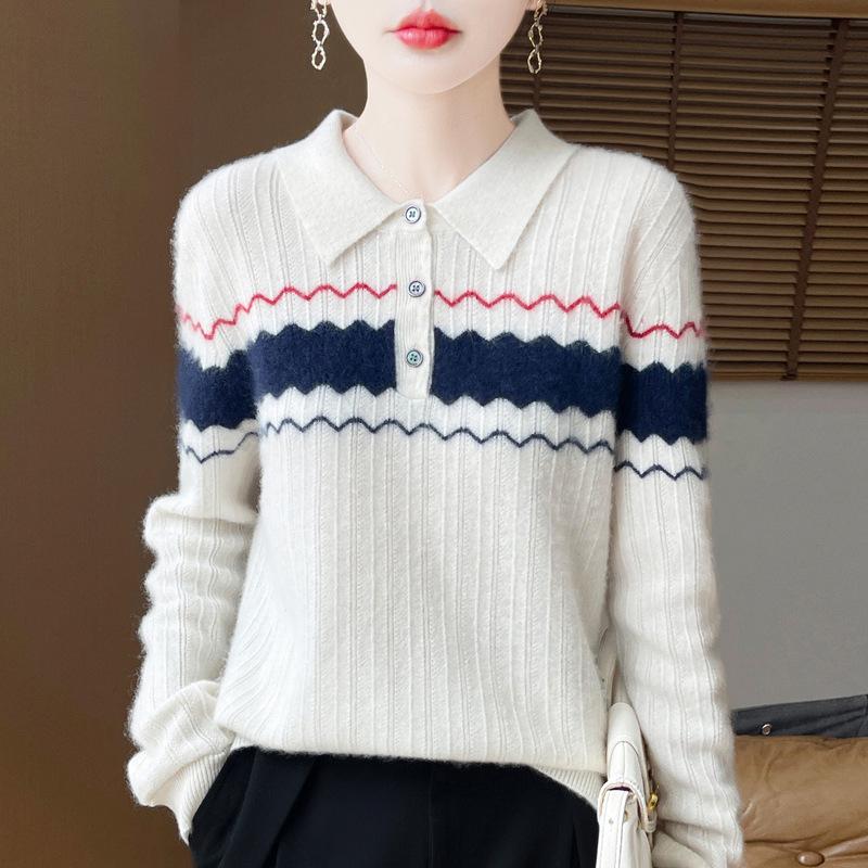 Women's Color-Block Jacquard Wool Sweater - New 2025 Autumn/Winter Cashmere Knit Top