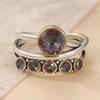Vintage CopperColor Inlaid Multicolored CZ Surround Women's Ring Geometry Daily Wear Party Jewelry