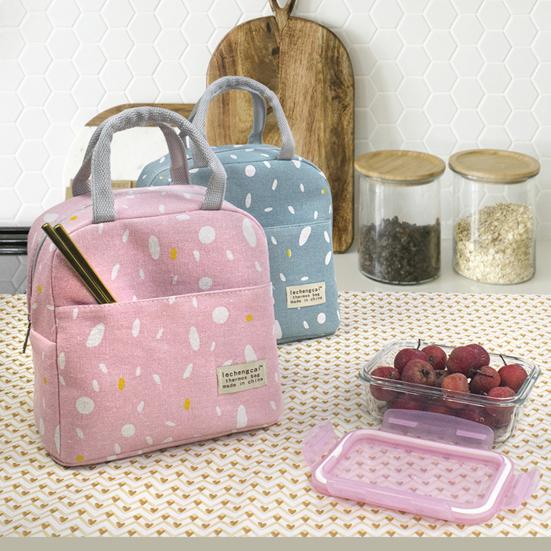 Insulated Lunch Bag Large Capacity Waterproof Foil Lining Rain Print Multi Pockets Leakproof Zipper Closure Portable Reusable