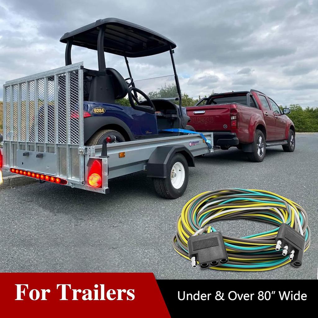LIMICAR Trailer Wiring Harness Kit, 25Ft Trailer Wire With 4 Flat Extension Connector, 4 Pin Flat Bond Wiring Light Kit For Utility Boat