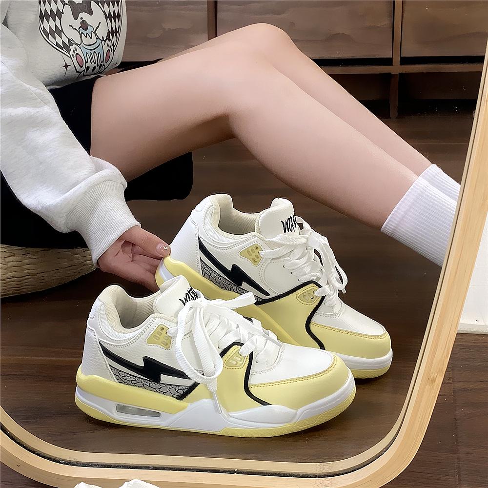 Hong Kong Style Men's Air Cushion Sports Shoes - 2025 Summer Trend, Thick Sole Casual White Sneakers for Students and Couples