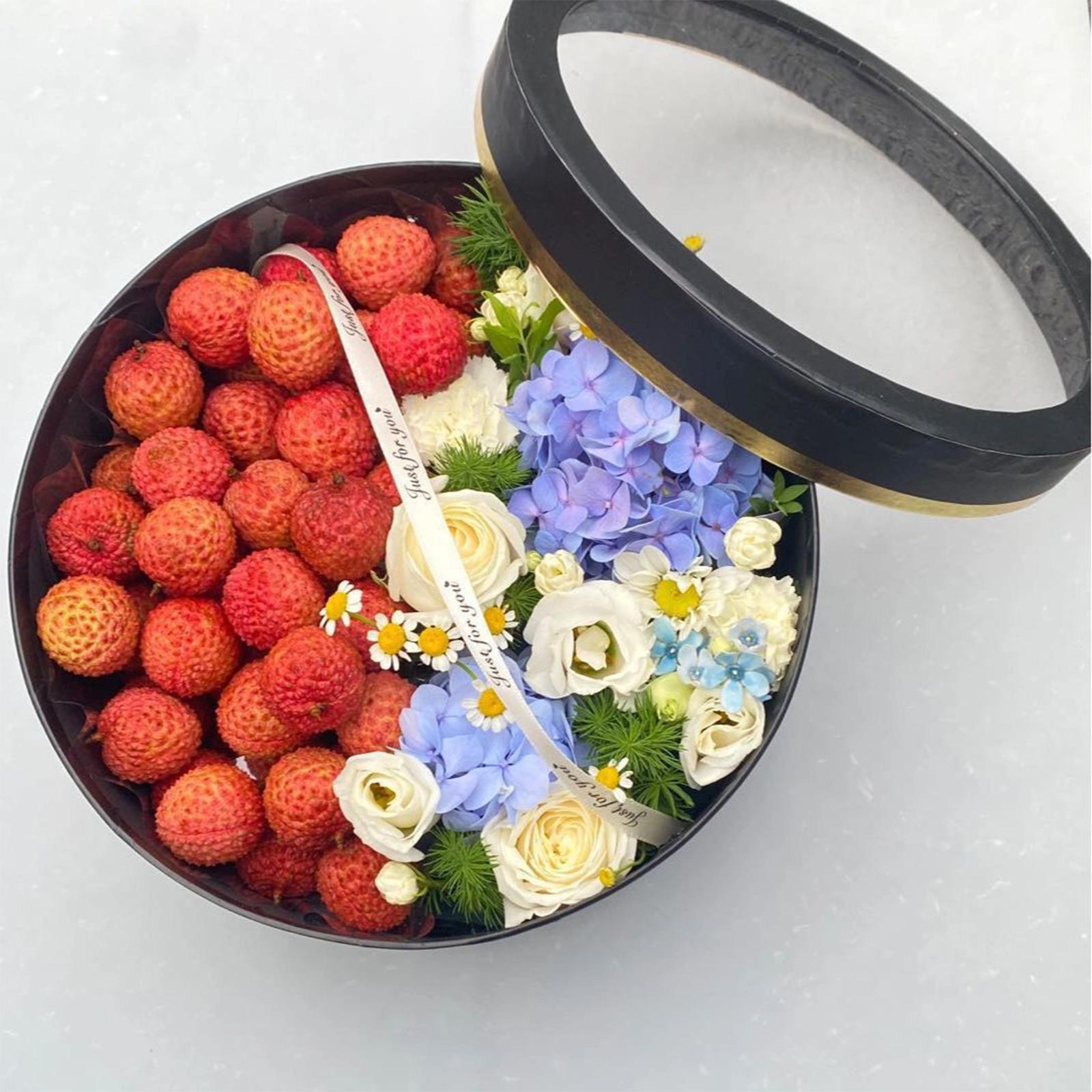 2Pcs Stylish Transparent Floral And Fruit Holder Boxes With Premium Gold Accent For Special Event розовый