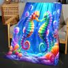 Multi size Colorful Seahorses and Jellyfish Pattern Blanket Flannel Material Soft Warm for All Seasons Home Camping Picnics RV