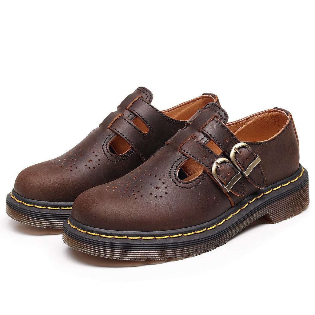 New Mary Jane Shoes Genuine Leather Low-top Small Leather Shoes Women's Crazy Horse Brown Fashion Student Casual Cowhide Shoes