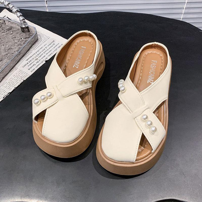 

Толстоподошвочные однопедальные сумки-головки и полушлепанцы, детская летняя верхняя одежда, полая юбка, 2025 новые популярные крутые шлепанцы 40 бежевый