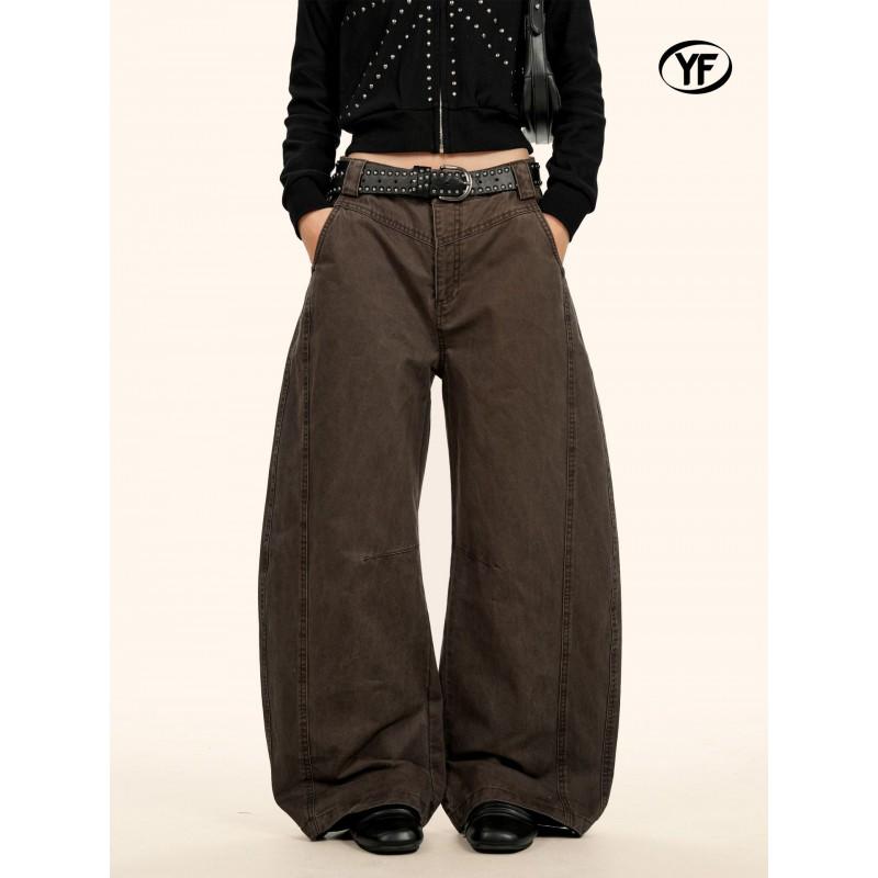 Men Women Vintage Washed Denim Pants Loose Wide Leg Trousers Streetwear Casual Jeans