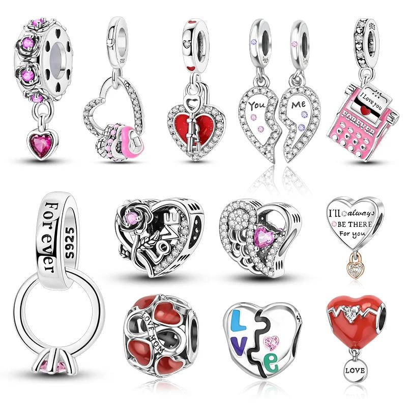 Copper Romantic Couple Love Heart Beads Valentine'S Day Charms Bead Fit Original Bracelets Fine Diy Jewelryfor Women Gift