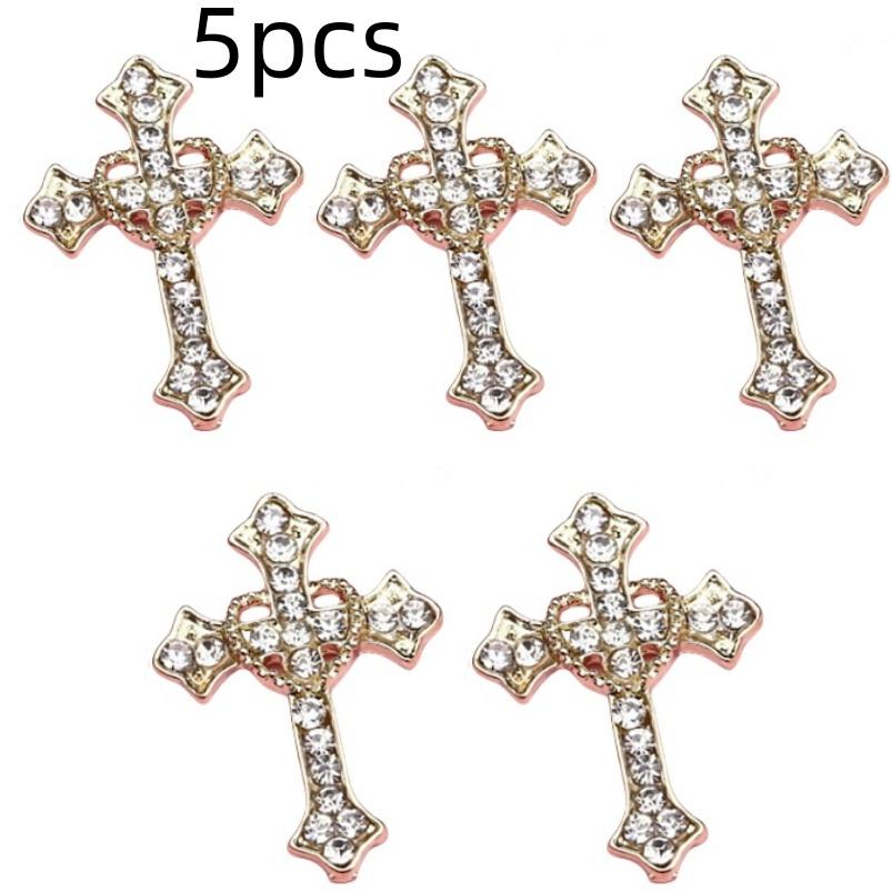 10/5pcs Punk Cross Nail Charms 3D Gold Silver Diamond Nail Art Decoration Sparkling DIY Manicure Rhinestones Jewelry for Women