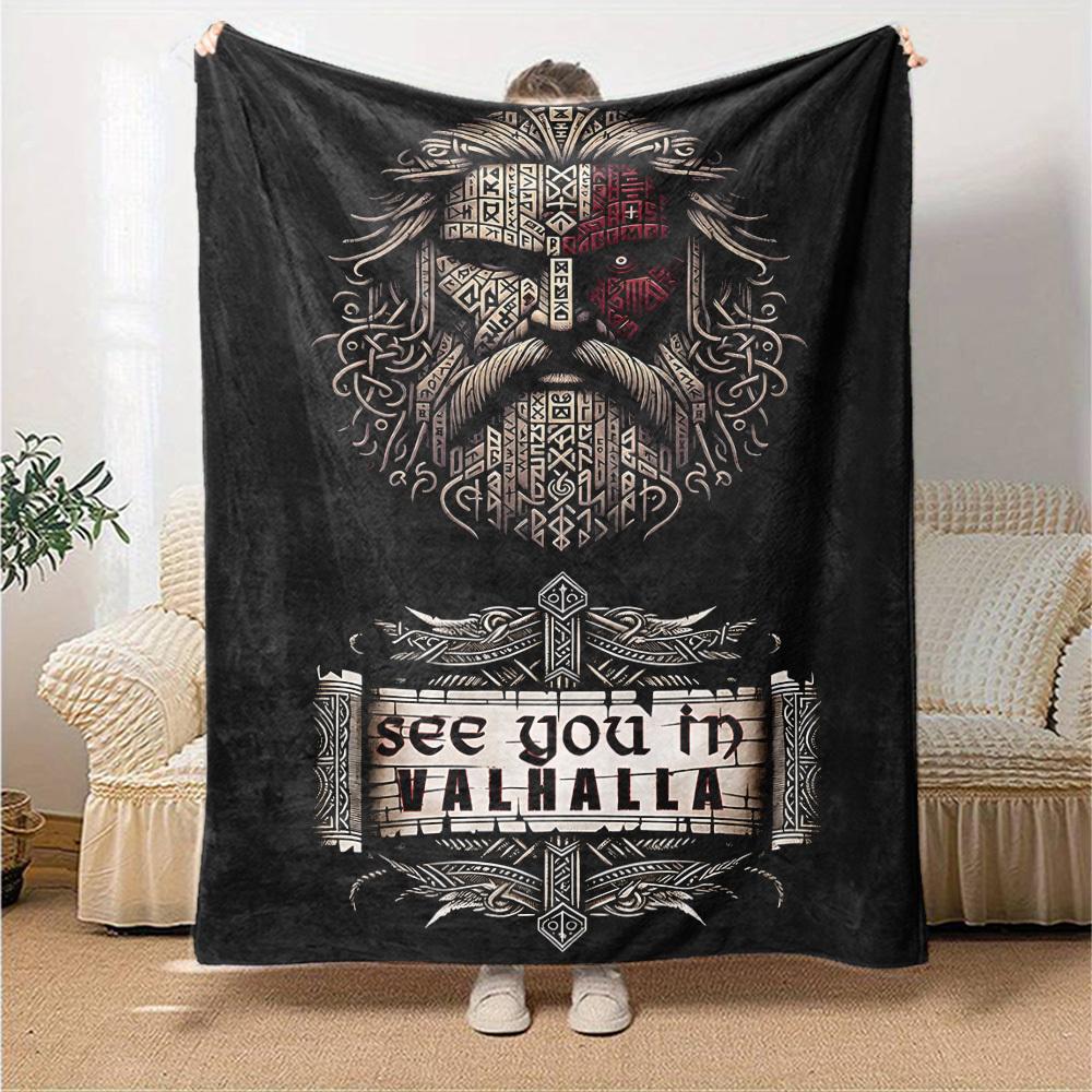 1pc Viking Valhalla Throw Blanket Soft Flannel, Cozy All Season Polyester Perfect for Home, Office